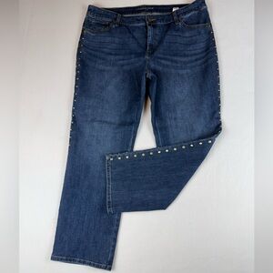 Chico's Straight Leg Jeans Women Size 3S Medium Wash Blue Embellished Excellent